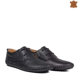 Шити мъжки летни обувки с връзки в черен цвят 1323...