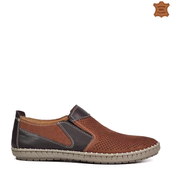 Шити мъжки летни обувки в цвят таба без връзки 13233-2
