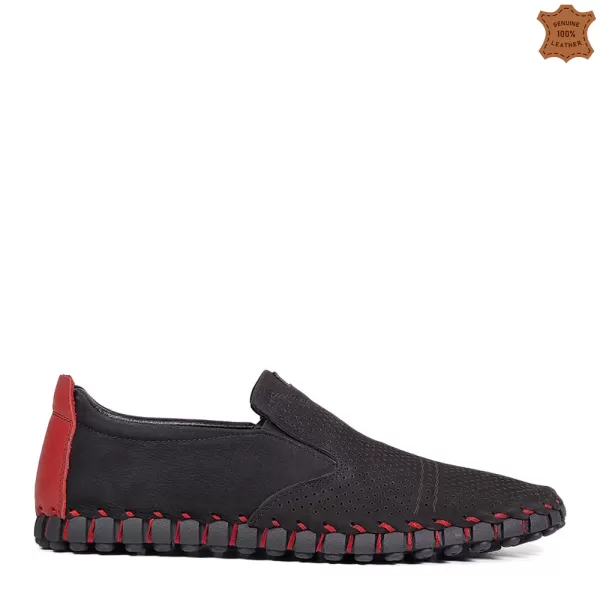 Удобни мъжки летни обувки с ластици от черен набук 13235-2