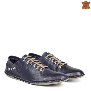 Кожени мъжки обувки с тънка подметка в тъмно син цвят 13244-1