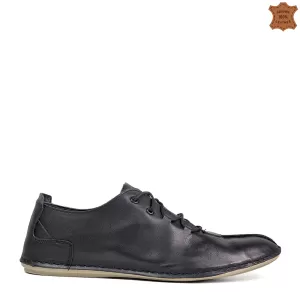 Кожени мъжки пролетно-летни обувки с връзки в черен цвят 13245-1