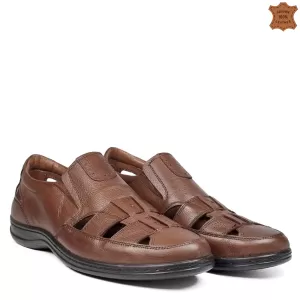 Кожени мъжки летни обувки Comfort с ластици в кафяв цвят 13360-3
