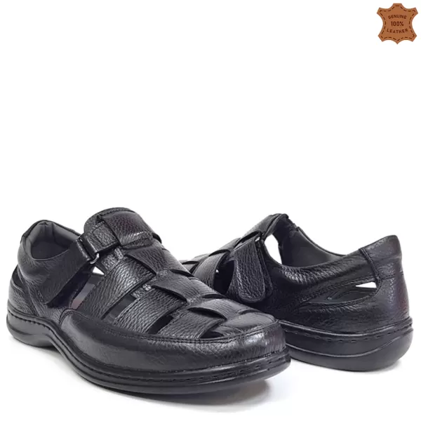 Черни мъжки летни обувки Comfort от естествена кожа 14575-1