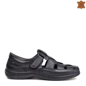 Черни мъжки летни обувки Comfort от естествена кож...