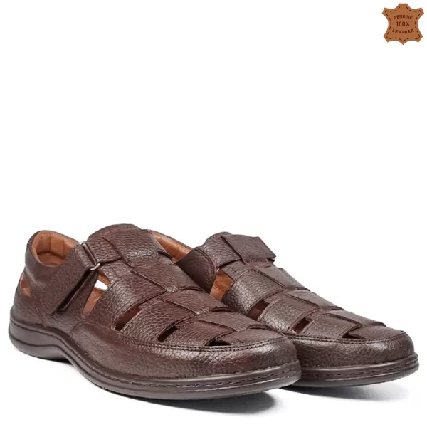 Кожени мъжки летни обувки Comfort в тъмно кафяв цвят 14575-4