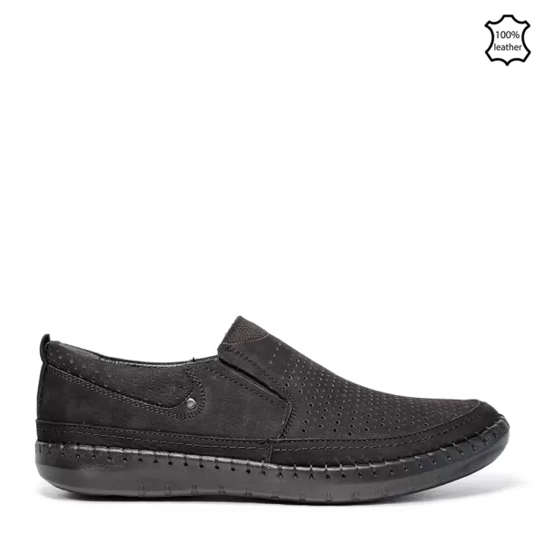 Черни мъжки летни обувки от естествен набук с ластици 14594-1