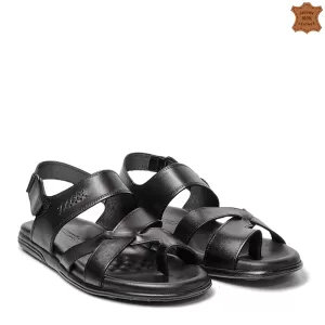 Мъжки сандали от естествена кожа Gladiator 14601-1 в черен цвят