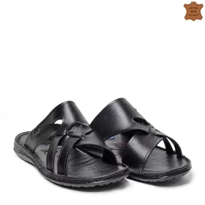 Мъжки чехли от естествена кожа в черен цвят 14612-...