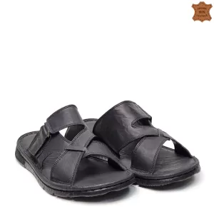 Мъжки чехли от естествена кожа в черен цвят 14615-...