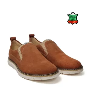 Български мъжки обувки без връзки в цвят таба 13177-2