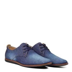 Сини мъжки обувки с връзки от дънков плат 13187-2...