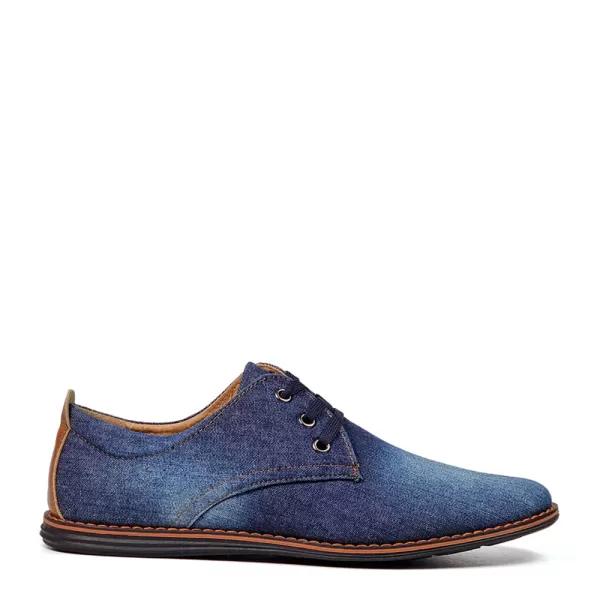 Сини мъжки обувки с връзки от дънков плат 13187-2