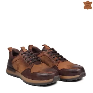 Мъжки ежедневни обувки от естествена кожа в кафяво - 13199-1