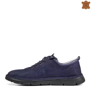 Всекидневни сини мъжки обувки от естествен набук 13252-3