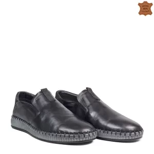 Черни мъжки обувки без връзки с шито ходило 13253-1