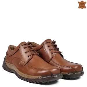 Кафяви кожени мъжки ежедневни обувки 13263-2...