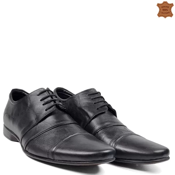 Кожени мъжки спортно елегантни обувки с връзки в черно 13270-1