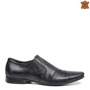 Кожени мъжки спортно елегантни обувки с ластик в черно 13270-2