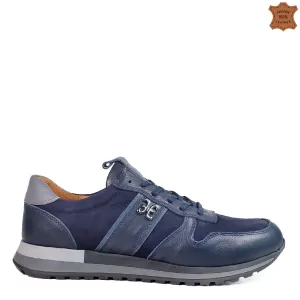 Спортни мъжки обувки от естествена кожа в син цвят 13276-2